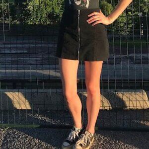 Black Zipper Front Mini Skirt